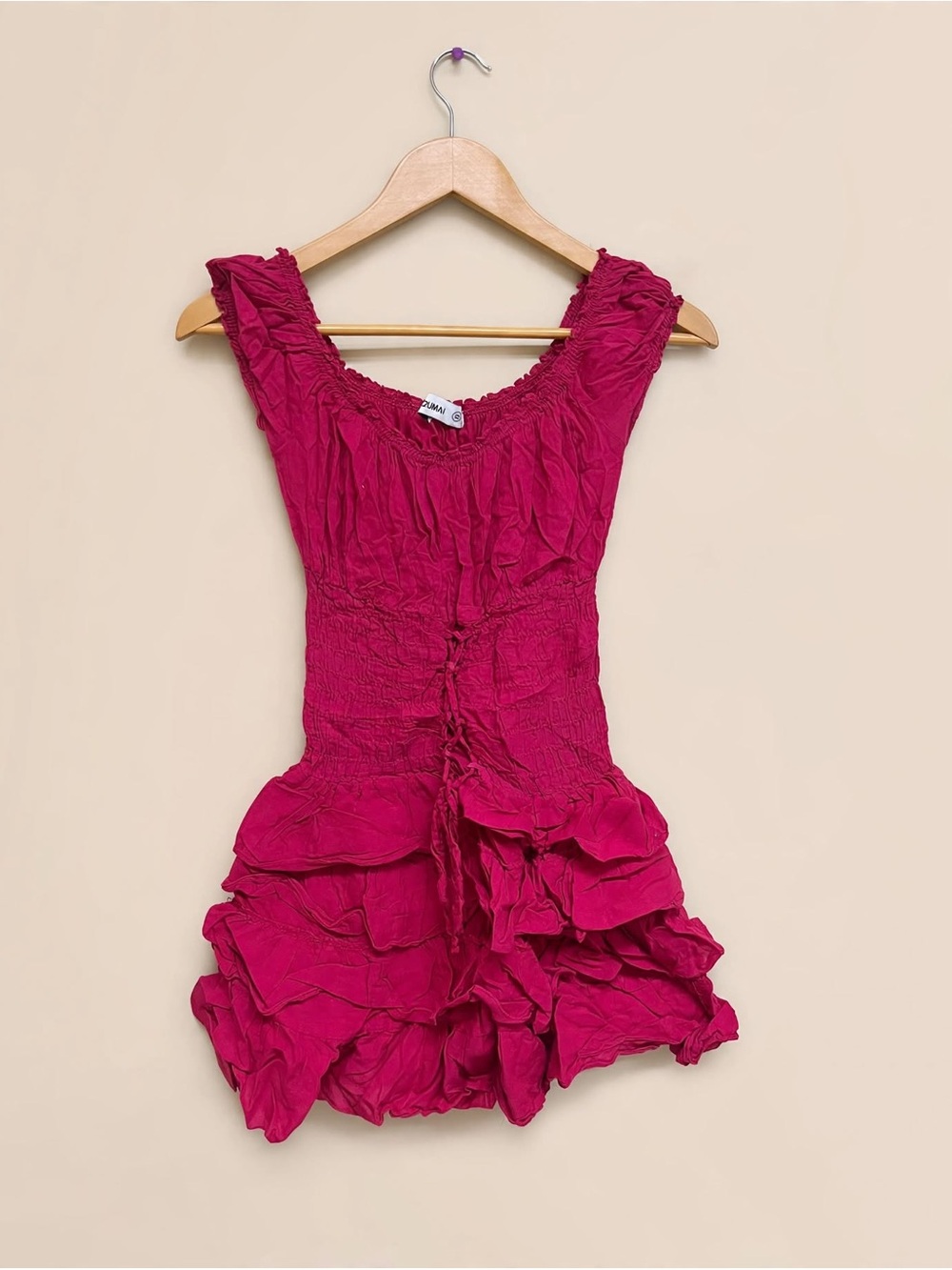 Women's Fuchsia Ruffled Tank Top